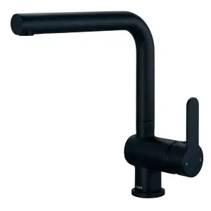 Deva Ethos Single Lever Mono Kitchen Sink Mixer Tap With Matt Black Finish Swivel Spout - Deck Mount - Easy Use - Ready To Fit