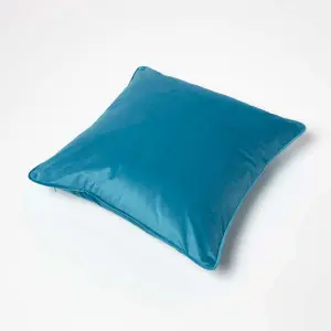 Homescapes Teal Filled Velvet Cushion with Piped Edge 46 x 46 cm