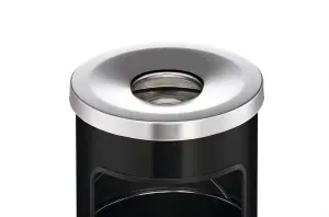 Durable Round Metal Waste Bin with Fire Extinguishing Ashtray - 17L - Grey