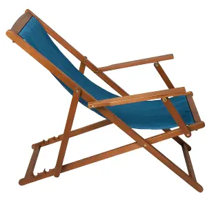 Charles Bentley Folding FSC Eucalyptus Wooden Deck Chair Beach Sun Lounger Teal