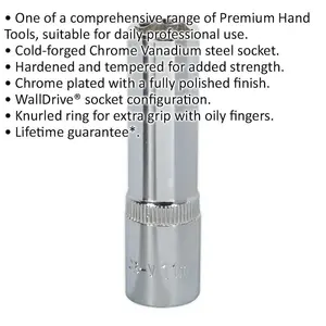 Premium 11mm Deep Drive Socket - Forged Chrome Vanadium Steel with 3/8" Square Drive