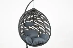 Black Onyx hanging egg chair with rain cover