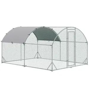 PawHut Walk-In Chicken Run Galvanised Chicken Coop w/ Cover 2.8 x 3.8 x 2m