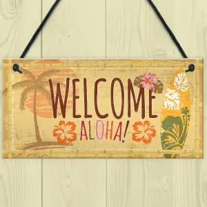 Red Ocean Tiki Bar Welcome Hanging Wall Plaque Garden Home Bar Pub Sign Friendship Gift