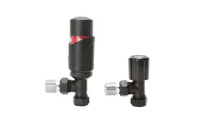 Warmer System Angle Black Thermostatic Radiator Valve Vertical Or Horizontal Mounting with Matching Lockshield Valve 15x1/2 inch