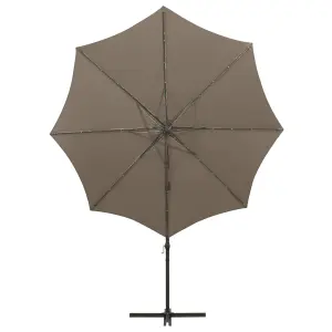 Berkfield Cantilever Umbrella with Pole and LED Lights Taupe 300 cm