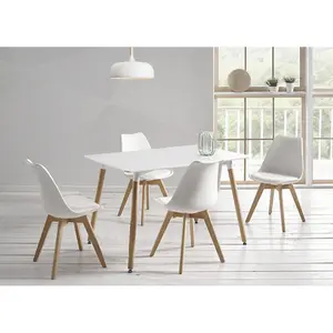 White Dining Table and Chairs Set Rectangular 4 Seater Table With 4 Tulip Pyramid Dining Chairs