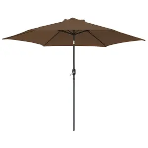 SunDaze Coffee 2.5M Round Garden Parasol Outdoor Patio Umbrella, Base Weights & Weather Protective Cover