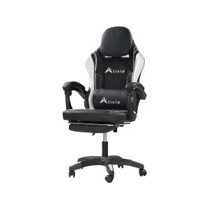 Alivio 360 Swivel Gaming Chair with Footrest Lumbar Support Back Support - White & Black