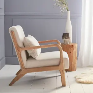 sweeek. Scandi-style wooden armchair with cushion Lorens Beige 65x80x79 cm