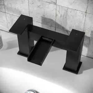 Nes Home Ozone Modern Matte Black Waterfall Deck Mounted Bath Filler Tap