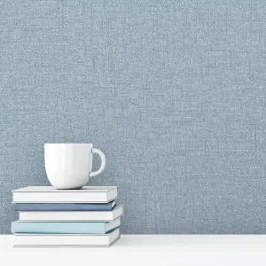 Paul Moneypenny Denim Blue Rotan Textile Textured Wallpaper for Grandeco