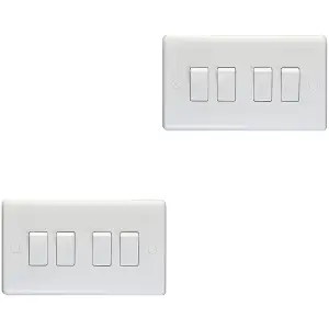 2 PACK 4 Gang Quad 10A Light Switch 2 Way - WHITE PLASTIC Wall Plate Rocker