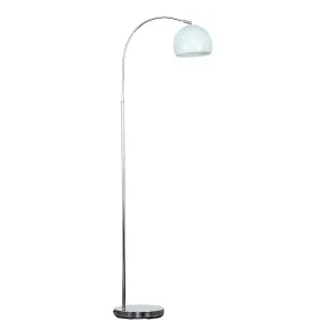 ValueLights Designer Style Polished Chrome Stem Floor Lamp With Pale Blue Metal Dome Light Shade With LED GLS Bulb in Warm White