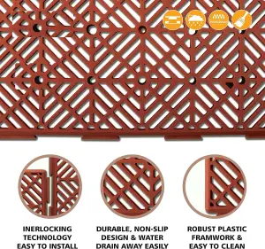 MantraRaj Terracotta Mesh Effect Interlocking Garden Tiles Lawn Pack Of 10 Plastic Outdoor Decking Tiles Anti Slip Weatherproof