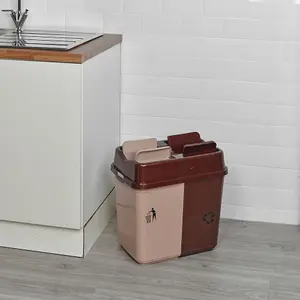 URBNLIVING 60L Duo Kitchen Bin Waste Garbage Can 2 Compartments with Base Connectors Brown/Beige