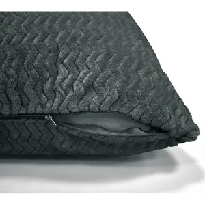 Moneeba Snug Soft Chevron Patterned Mink Moda Plush Cushion Charcoal / 43cm x 43cm