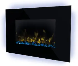 Dimplex TLC20 Toluca Deluxe Optiflame Wall Fire,Black Glass Wall Mounting Electric Fire with Multi-coloured LED Flame Effect