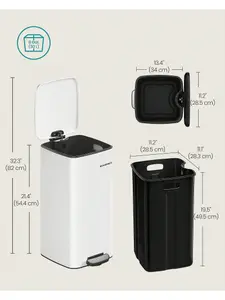 SONGMICS Kitchen Bin, 8-Gallon (30 L) Trash Bin, Steel Pedal Bin, With Inner Bucket, Soft Close And Stays Open