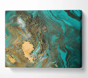 Turquoise And Teal Oil Flow Canvas Print Wall Art - Medium 20 x 32 Inches