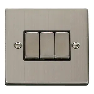 Stainless Steel 10A 3 Gang 2 Way Ingot Light Switch - Black Trim - SE Home