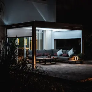 PergoSTET 3m x 4m Pergola with 3 Drop Sides and LED Lighting in White