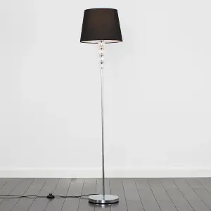 ValueLights Eleanor Modern Silver Chrome & Clear Acrylic Ball Floor Lamp with Black Tapered Shade