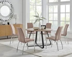 Furniturebox UK Santorini Brown Round Round Dining Table And 6 Cappuccino Isco Chairs