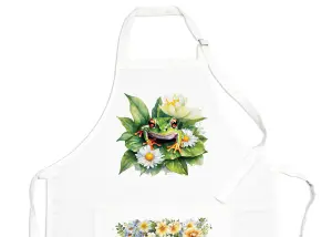 Purely Home Exotic Animals & Flowers Frog Apron - Floral Gifts for Her - Cooking & Baking