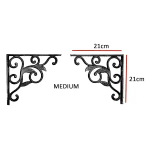 Pair of Medium Brown Victorian Cast Iron Wall Shelf Brackets Supports Heavy Duty