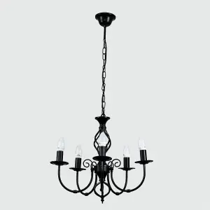 ValueLights Memphis Traditional 5 Way Black Satin Pendant Ceiling Light Chandelier