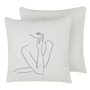 Set of 2 Cushions MEADOWFOAM Cotton 45 x 45 cm Abstract White