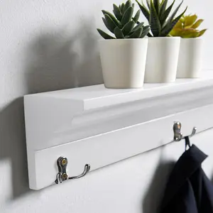 Makhzane Irregular Floating Shelf with Hooks White