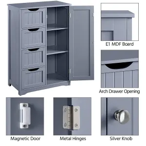 Yaheetech Grey Wooden Freestanding Bathroom Cabinet with 4 Drawers and Cupboard