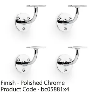 4 PACK - Heavy Duty Stair Handrail Bannister Bracket Arm Polished Chrome 82mm Proj Holder