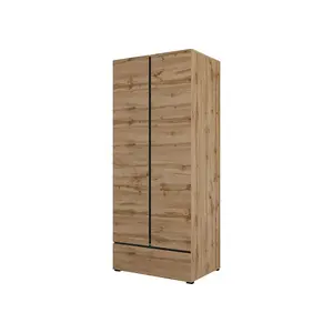 Kross 89cm Hinged Wardrobe in Rustic Oak Wotan - Compact Charm for Cosy Bedrooms