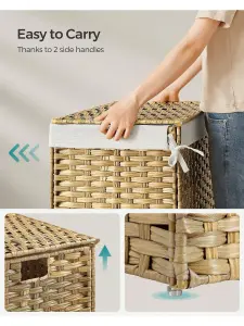 SONGMICS Laundry Basket, 105L Synthetic Rattan Storage Basket With Lid And Handles, Wicker, Foldable, Removable Liners