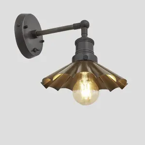 Industville Brooklyn Umbrella Wall Light, 8 Inch, Brass, Pewter Holder