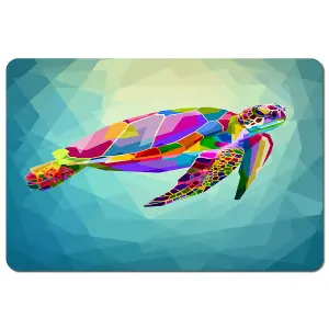 colorful turtle floating underwater in the geometric blue water ocean (Placemat) / Default Title