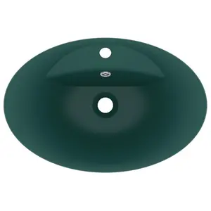 Belfry Bathroom Pearlene 390mm W Ceramic Oval Sink with Overflow Dark Green