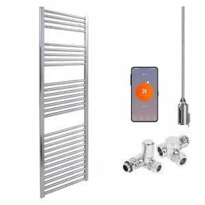 Bray Wifi Dual Fuel Heated Towel Rail With Thermostat, Timer, Straight, Chrome - W500 x H1400 mm