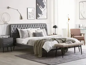 Faux Leather EU King Size Bed Grey ESSONNE