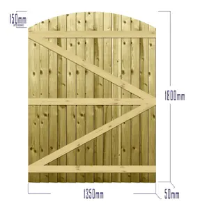 Premier Garden Supplies Pedestrian Gate 180cm (6ft) High x 135cm Wide Feather Edge Arch Top Semi-Braced Single Swing Gate