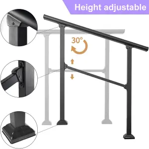 Outdoor Adjustable Black Steel Handrail 1-4 Steps Garden Stairs Safety Grab Rail