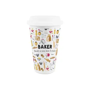 Baker Ceramic Travel Mug - Novelty Bakery Themed Gifts/New Job Presents - Double-Walled Insulated Hot/Cold Drinks Cup