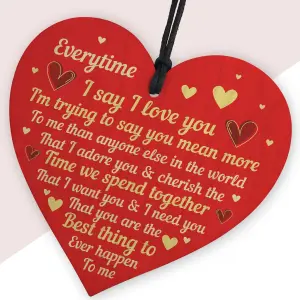 Red Ocean Perfect Valentines Day Gift For Him Her I LOVE YOU Gift For Anniversary Present Wood Heart Keepsake