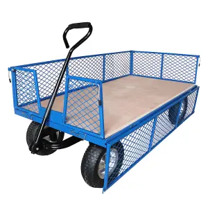 Workhorse Heavy Duty Industrial Platform Truck With Mesh Sides, Plywood Base, 500kg Capacity, Puncture-Proof Wheels & Loop Handle