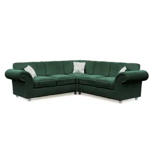 Windsor Bottle Green Large Corner Sofa - Silver Feet