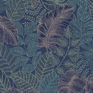 Superfresco Easy Scattered Leaves Blue/Copper Leaves Wallpaper