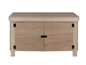 Wooden Eucalyptus hardwood top workbench with lockable cupboard (V.9) (H-90cm, D-70cm, L-210cm) with double shelf